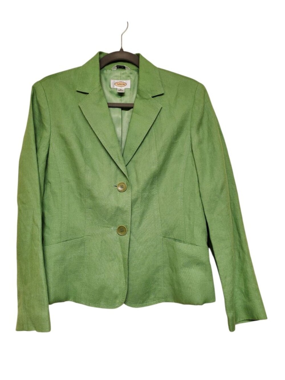 Talbots Women's Vintage Lime Green 100% Irish Linen 2 Buton Blazer Jacket Size 6